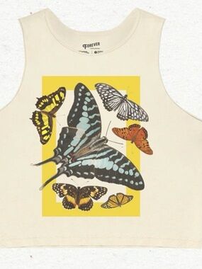 Parks Project Cream Tank with Multicolor Butterfly Graphic